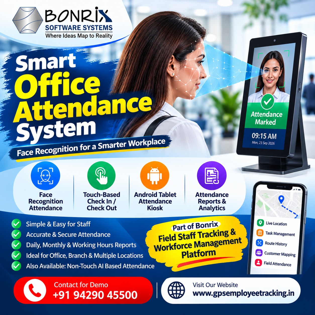 Bonrix Office Attendance System – Smart Face Recognition Attendance for Modern Businesses