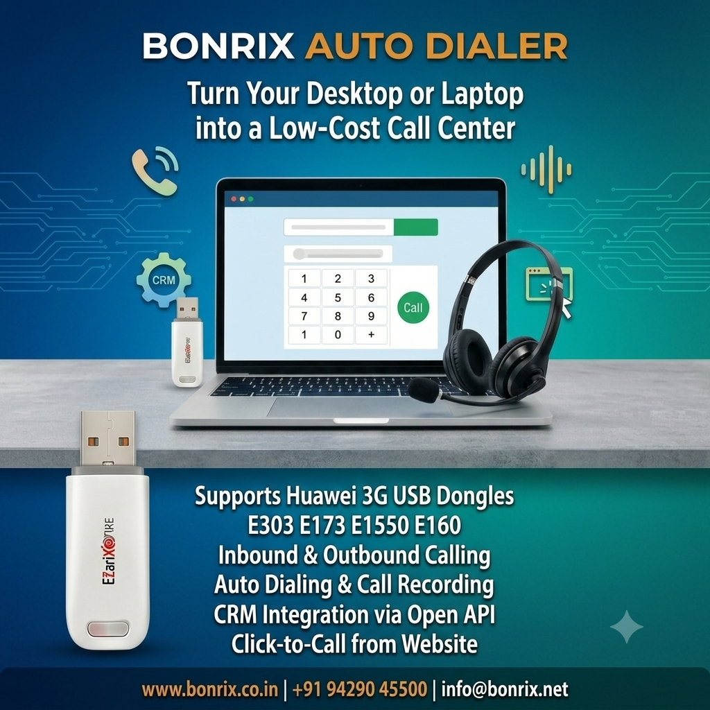 Bonrix Auto Dialer: Transform PC into a Low-Cost Huawei Dongle Call Center with CRM & Click-to-Call