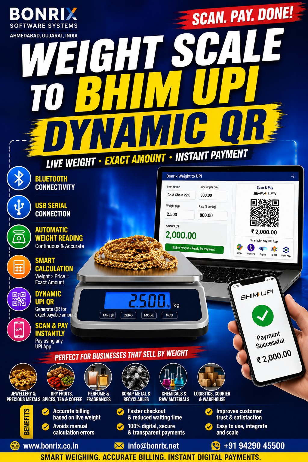 Bonrix Weight Scale to BHIM UPI Dynamic QR: Instant Auto-Billing for Weight-Based
                                Retail Businesses