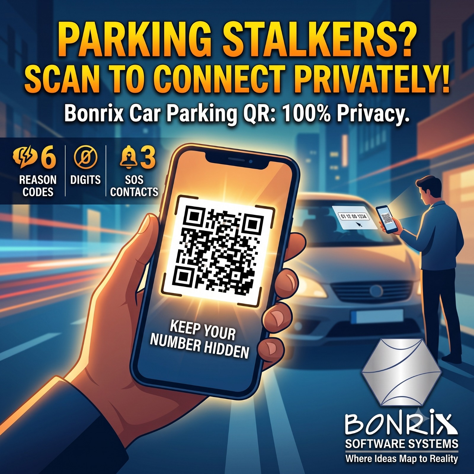 Bonrix Car Parking QR Sticker – Scan QR Code & Contact Vehicle Owner Safely